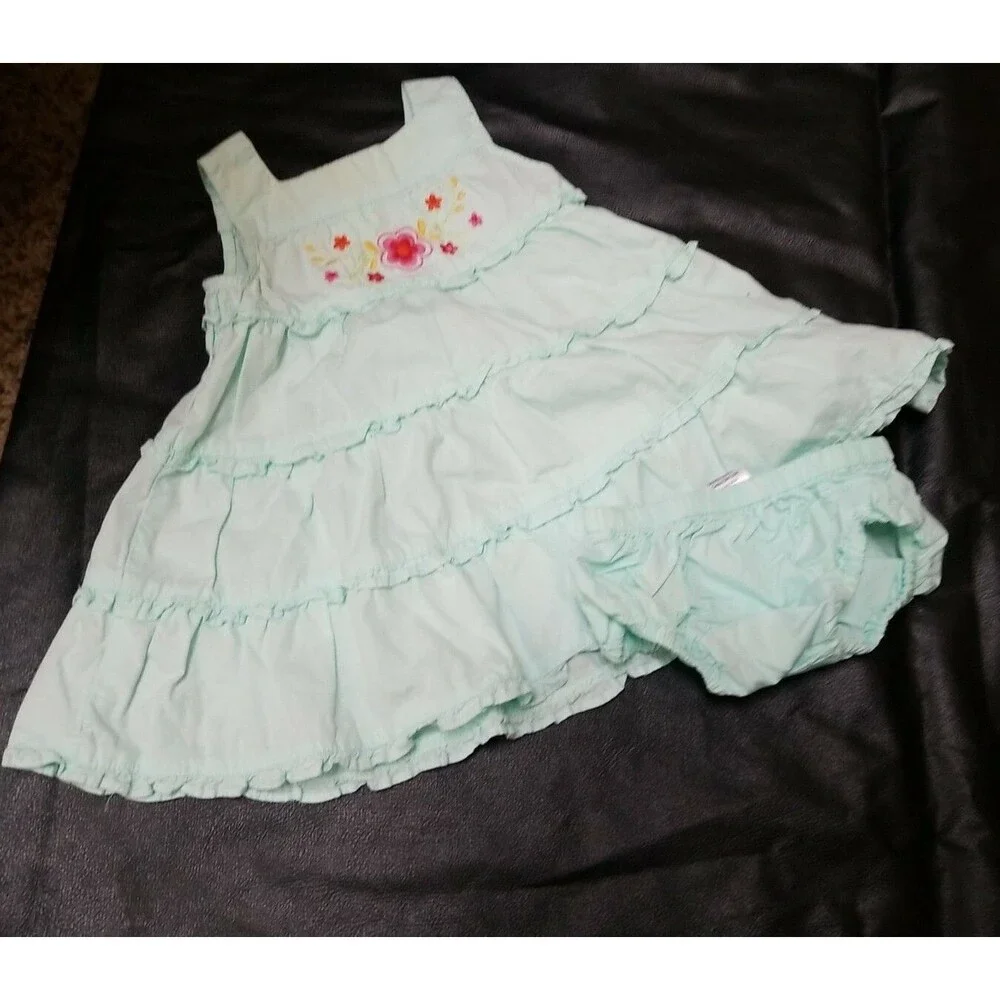 Gymboree 3-6 month aqua dress with bottoms flare flowers